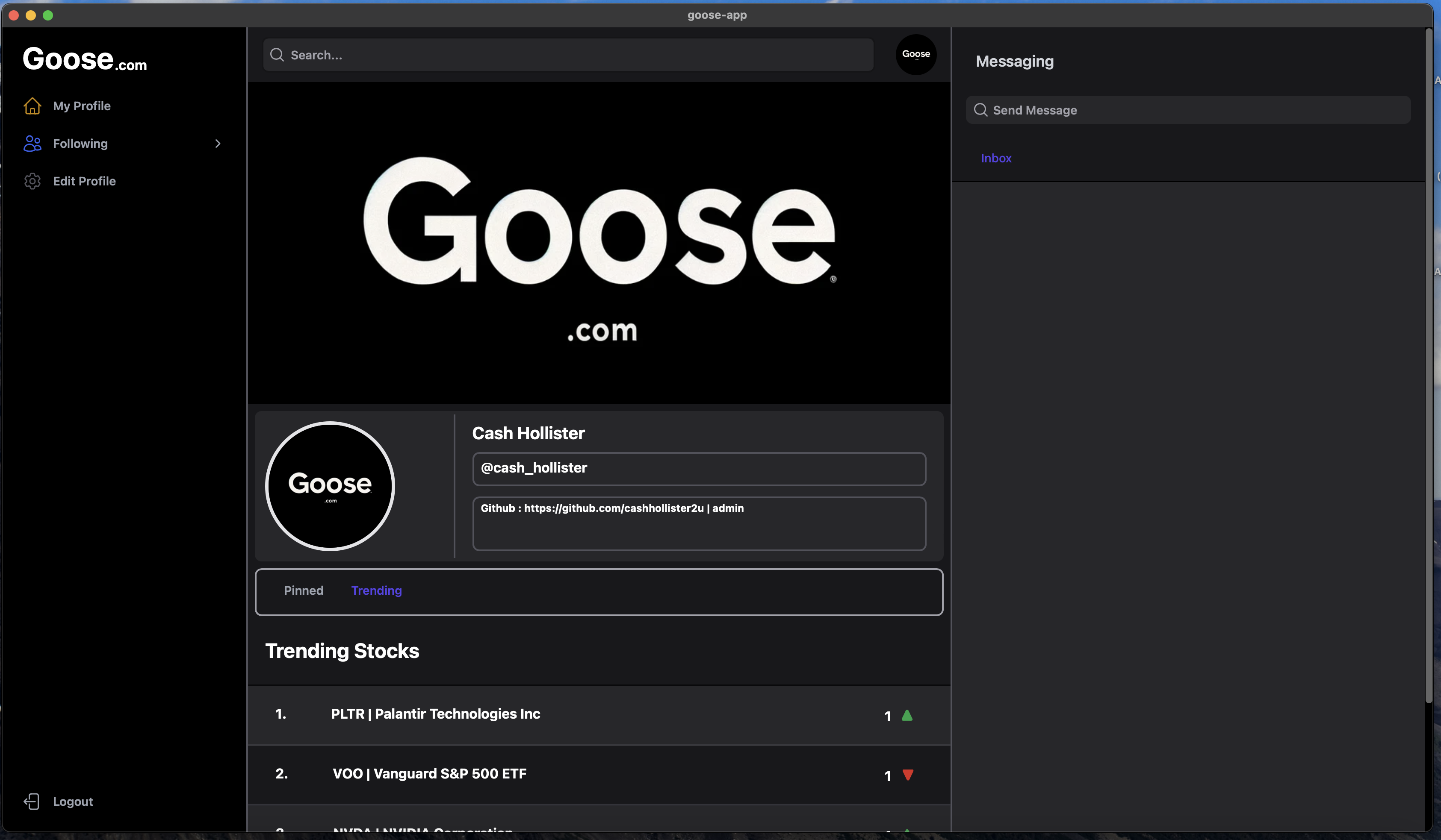 image of goose app dashboard view